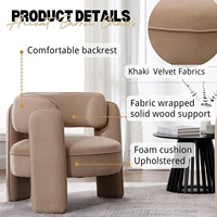 Chaise d'appoint moderne en velours Fauteuil confortable avec 3 pieds pour salon ou chambre à coucher Chaise de lecture kaki