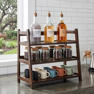 Modern Double Tier Wooden <b>Storage</b> <b>Rack</b> With Metal Frame For <b>Kitchen</b> Spice And Fruit Organization Standing Type Durable counter - Product Image 4