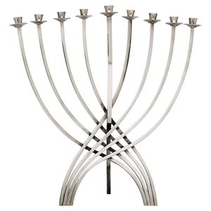 <b>Silver</b> Metal Menorah Traditional Rounded Arm Decorative Hanukkah Tabletop Religious Display - Product Image 6