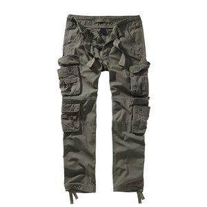 Pantalon cargo vert olive pour homme avec plusieurs poches, taille élastique, fermeture à cordon, style workwear, pantalon en toile mi-lourd - Product Image 1