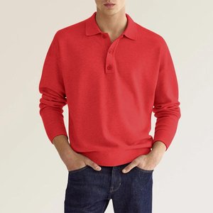 Polos de Golf de Manga Larga con Logotipo Personalizado OEM para Hombre, Casuales de Otoño, Cuello Camisero, Tejido de Punto de Mezcla de Algodón/Poliéster de 220 GSM - Product Image 1