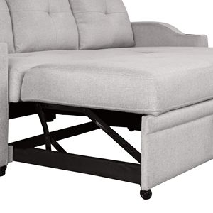 Divano Letto Moderno a 3 Posti Imbottito in Tessuto di Lino con Chaise Longue, Portabicchieri e Vano Contenitore - Product Image 3