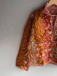 Veste matelassée en coton pour femme, motif floral, col mandarin, manches longues, longueur normale, poche plaquée, cadeau pour elle - Product Image 2
