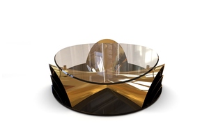 Luxury <b>Side</b> <b>Table</b> Glass Top Sculptural Metal Base Modern Center <b>Table</b> Antique <b>Gold</b> Finish Living Room Designer Contemporary - Product Image 2