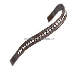 Banda para la frente de cuero de brida duradera Costura de borde de canal vacío con incrustaciones de cristales grandes rosas Banda para la frente Diamante Bling Todos los tamaños - Product Image 2