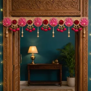 Decoración Textil Bordada con Cuentas, Estilo Bohemio, con Diseño Floral de Peonías Rosas, para Colgar en la Pared o Puerta, Ideal para el Hogar y la Entrada en Diwali - Product Image 1