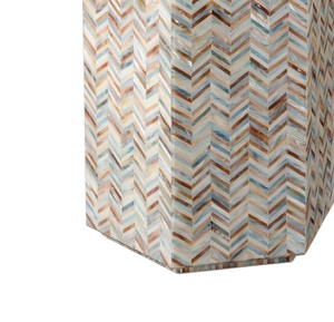 Natural Shell Mosaic Faceted Accent <b>Stools</b> Mother of Pearl Stylish Hand Made <b>Wooden</b> <b>Stool</b> Multi Color Chevron Pattern - Product Image 3