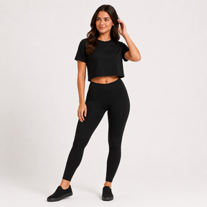 OEM Women's Solid Color Spandex 2-Piece Skinny Fit <b>Crop</b> <b>Top</b> Leggings Set Quick Dry Breathable Anti-Wrinkle Anti-Pilling Woven - Product Image 1