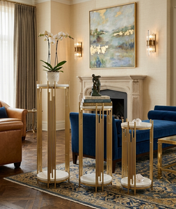 Gold 304 Stainless Steel Accent <b>Side</b> <b>Table</b> <b>Set</b> Luxury Metal Pedestal Stand for Living Room Hotel Interior - Product Image 3