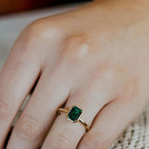 Handmade Gold Emerald <b>Ring</b> <b>Large</b> Rectangular Emerald Cut Gemstone Boho Healing Statement Jewelry Wholesale by Hari Om Creation - Product Image 3