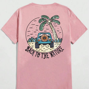 Camiseta de Manga Corta Rosa para Hombre, Estampado Tropical, Corte Regular, Cuello Redondo, 100% Algodón Jersey, Transpirable, Secado Rápido - Product Image 1