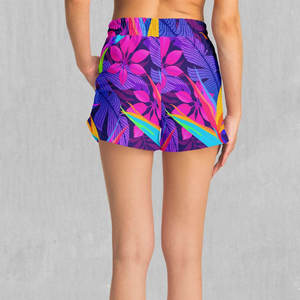 Shorts pour femmes à imprimé floral coloré avec cordon de serrage à la taille, taille mi-haute, en polyester tricoté, style décontracté, respirant, avec poches - Product Image 2