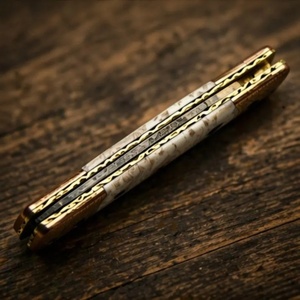 Premium Handmade Damascus Steel Folding Pocket <b>Knife</b> with Engraved <b>Bone</b> <b>Handle</b> Leather Sheath Wholesale Utility A&M ENTERPRISES - Product Image 5