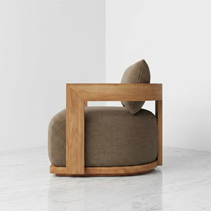 Juego de Sofás de Madera de Teca Sólida Estilo Japandi, Sofá Curvo Moderno Tapizado, Sillón, Mesa de Centro, Muebles para Sala de Estar de Fábrica - Product Image 3