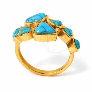 High Quality Brass 18K <b>Gold</b> Plated Howlite <b>Turquoise</b> Heart <b>Ring</b> Vintage Adjustable Statement Fashion Jewelry Wholesale - Product Image 2