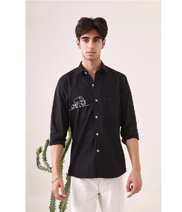 Camisa de manga larga para hombre con diseño bordado de elefante, moderna, ajustada, estilo cargo, de sarga, informal, con botones, para verano, exterior y noche. - Product Image 1