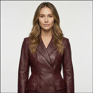 Manteau long en cuir pour femme, coupe ajustée, hiver 2025, col en cuir de mouton, tissu respirant tricoté, personnalisable, haute qualité - Product Image 4