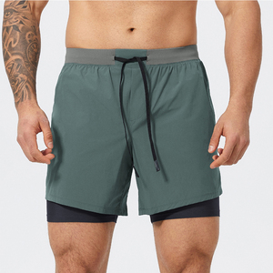 Men's Solid Green Quick Dry Drawstring Sport Shorts <b>Mid</b> Waist Woven Polyester Short Shorts - Product Image 1