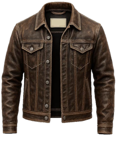 Chaqueta de Cuero para Hombre, Estilo Trucker, Marrón Desgastado, Resistente al Viento, Ecológica, Gruesa, Estilo Vintage, Motociclista, Western, Streetwear - Product Image 3