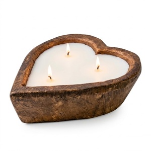 Private Label Eco-Friendly Scented Soy Wax 3-<b>Wick</b> Wooden Dough Bowl <b>Candle</b> Wholesale Heart-Shaped Rustic Wood Home Decor <b>Candle</b> - Product Image 1