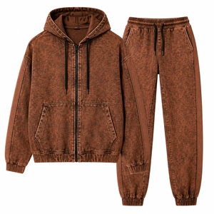 Ensemble de survêtement gris délavé pour homme, manches longues, fermeture éclair, respirant, polyester et coton, coupe décontractée, automne - Product Image 5
