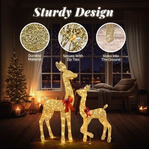 Set di 2 Renne Natalizie Dorate Illuminate per Decorazione Esterna con 210 LED Luce Bianca Calda - Product Image 4