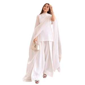 Ensemble décontracté pour femmes indiennes et pakistanaises, costume Punjabi en soie blanche avec dupatta, coupe ample, longueur genou, toutes saisons - Product Image 1
