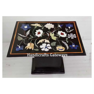 Plateau de table carré en marbre noir avec incrustations de Pacchikari indien, pour restaurants et meubles d'hôtel - Product Image 1