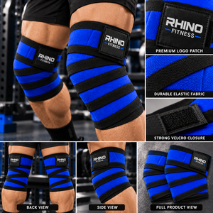 RHINO FITNESS Blue <b>Knee</b> Wraps Adjustable Leg <b>Support</b> Stabilizer with Hook Loop <b>Strap</b> Breathable Nylon Unisex - Product Image 6