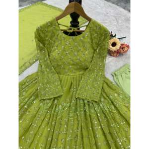Belle robe Anarkali brodée avec vêtements indiens et pakistanais Dupatta - Product Image 3