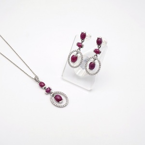 Elegant <b>Ruby</b> Oval Shape Pendant And Earning Silver 925 Gemstone <b>Necklace</b> Stylish Sterling Silver Pendant - Product Image 4
