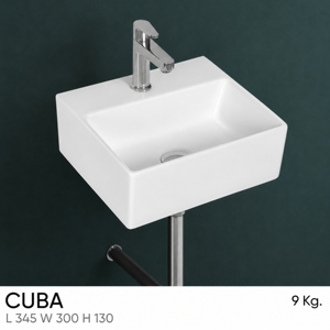 Lavabo de Pared CUBA, Forma Cuadrada, Grifo Cromado de un Solo Orificio, Diseño Minimalista, Lavabo para Baño - Product Image 2