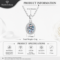 Collier pendentif ovale 1 carat en moissanite avec halo, en argent sterling 925, couleur D, pureté VVS1, certifié GRA, bijoux fins pour femme, idéal pour anniversaire et anniversaire de mariage
