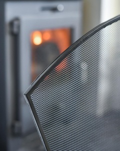 Crescent Shield Metal Fireplace <b>Screen</b> Curved Fine Mesh Spark Guard Freestanding Hearth Safety <b>Protector</b> with Handle - Product Image 3