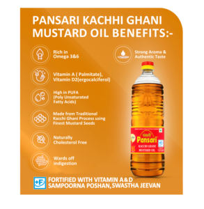 Huile de moutarde Pansari Kacchi Ghani 1L, huile de moutarde pure pressée à froid pour une cuisine saine - Product Image 3