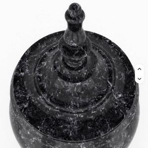 Black Marble Cremation Urn <b>Ashes</b> Memorial Round Handmade Funeral <b>Keepsake</b> Vase 200 Cubic Inch Indian Home Crafts - Product Image 2