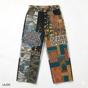 New Arrival Vintage Print Canvas <b>Trousers</b> Men Streetwear Retro Graphic Loose Fit Casual Breathable Polyester/Nylon OEM - Product Image 3