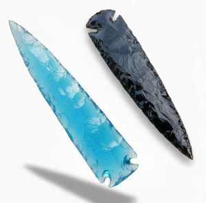 Daggers artesanales de 6 pulgadas con punta de obsidiana de medianoche y cristal acuático, auténticas de Gujarat Khambhat, cuchillos de cristal tallados a mano para - Product Image 1