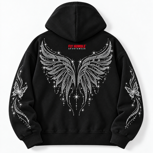 Sweat-shirt polaire zippé noir pour femme Fly Humble avec ailes en strass et motif papillon, idéal pour l'automne, vente en gros - Product Image 4