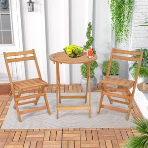 Set Bistrot Pieghevole in 3 Pezzi con Piano del Tavolo a Doghe per Uso in Giardino - Product Image 4