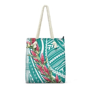 Sac de courses en corde imprimé sur demande, motif torche de Polynésie, sac à main pour femme, sac de plage classique durable pour fille - Product Image 1