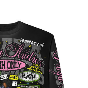 Nouveau design T-shirt à manches longues pour homme, streetwear, jersey imprimé, col rond, coupe classique, noir avec graphismes roses - Product Image 3