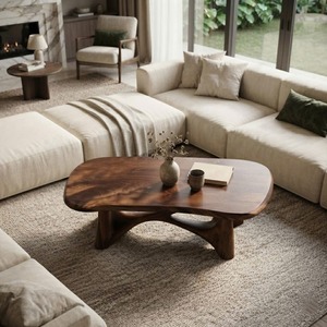 Luxali Eco-Friendly Solid Wood Modern Coffee <b>Table</b> with Sculptural Design for Living Room Home Decor - Product Image 4