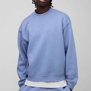 Sudadera de Hombre Oversize de Algodón Mezclado Personalizada, Transpirable, de Alta Calidad, Azul Polvoriento, con Cuello Extendido y Corte Holgado - Product Image 1