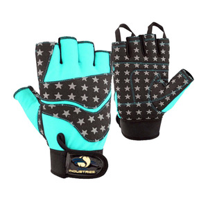 SAAR Industries Half <b>Finger</b> Gym Gloves Blue Black Star Pattern Adjustable Wrist <b>Strap</b> Weight Lifting Fitness Gear - Product Image 4