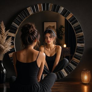 Miroir mural avec cadre en corne incrusté indien |   Miroir suspendu de style Art Déco |   Miroir décoratif de style farmhouse, nautique et plage, de qualité supérieure - Product Image 3