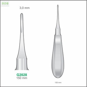เครื่องมือถอนรากฟันปลายตรง ขนาด 3.0 มม. ทำจากสแตนเลส 420 ด้ามจับแบบกลวง ยาว 140 มม. สามารถนึ่งฆ่าเชื้อและนำกลับมาใช้ใหม่ได้ - Product Image 3