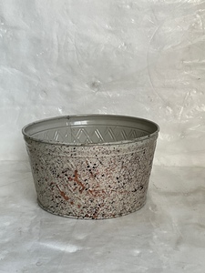 Round Metal Flower Pot <b>Tray</b> with Diamond Pattern Galvanized Finish Retro Style for Indoor Outdoor Use - Product Image 2