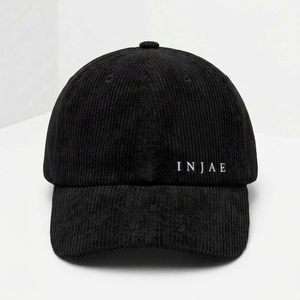 Casquette de baseball OEM personnalisée à 6 panneaux en velours côtelé, broderie plate, non structurée, visière pré-courbée, faible MOQ, fournisseur ODM - Product Image 1