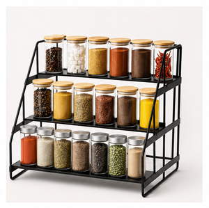Rustic Farmhouse Metal <b>Kitchen</b> Organizer <b>Rack</b> with Three Tier Storage Shelf Paper Towel Holder and Countertop Display Stand - Product Image 5